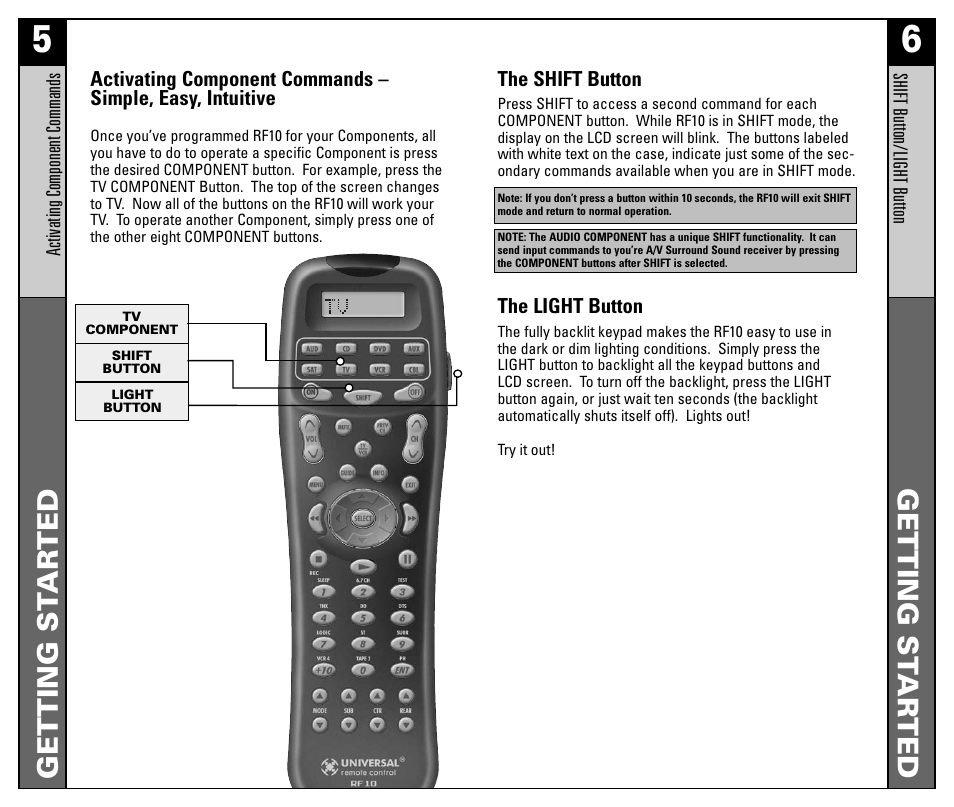 Getting st ar ted getting st ar ted | Universal Remote Control (URS) RF10 User Manual | Page 4 / 36