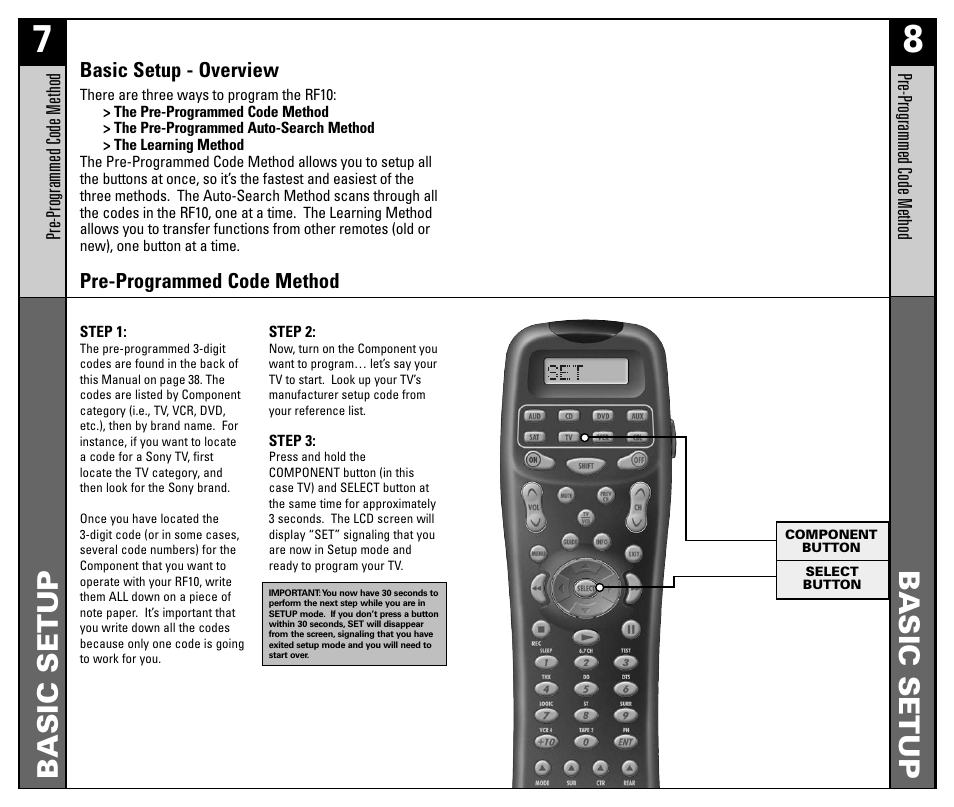 Basic setup | Universal Remote Control (URS) RF10 User Manual | Page 5 / 36