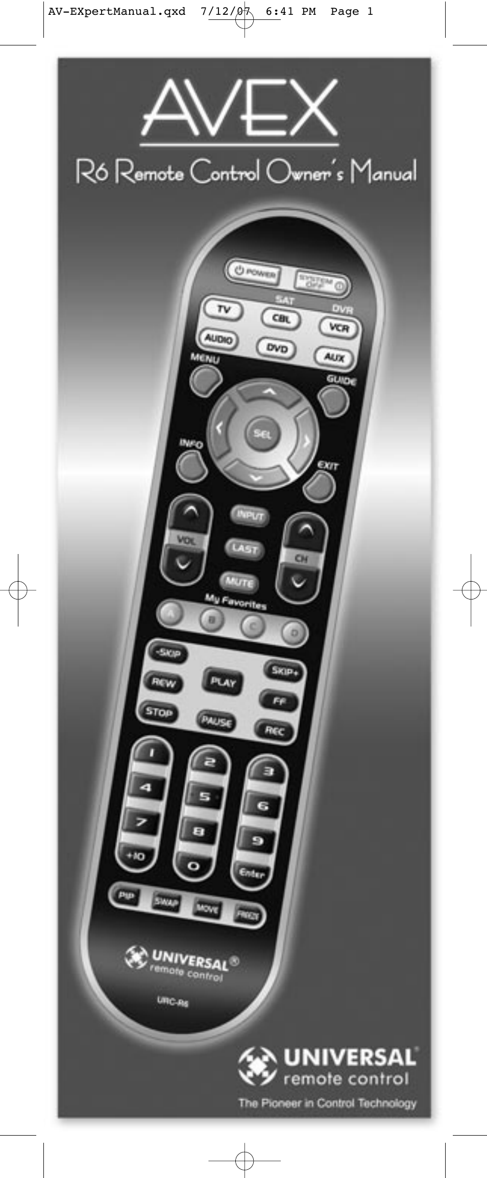 Universal Remote Control (URS) AVEX R6 User Manual | 44 pages