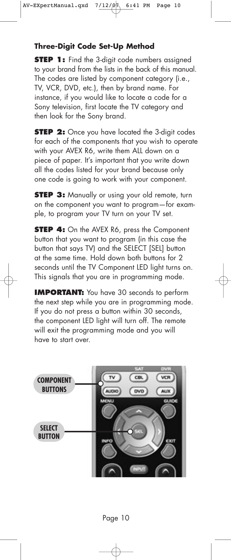 Universal Remote Control (URS) AVEX R6 User Manual | Page 10 / 44