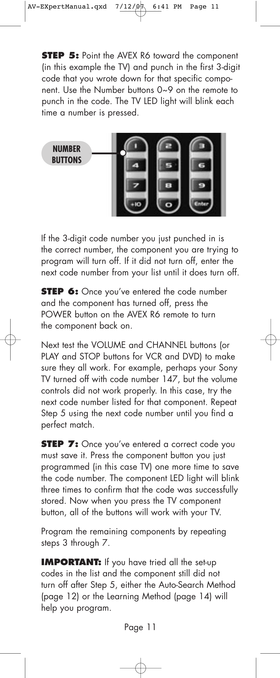 Universal Remote Control (URS) AVEX R6 User Manual | Page 11 / 44