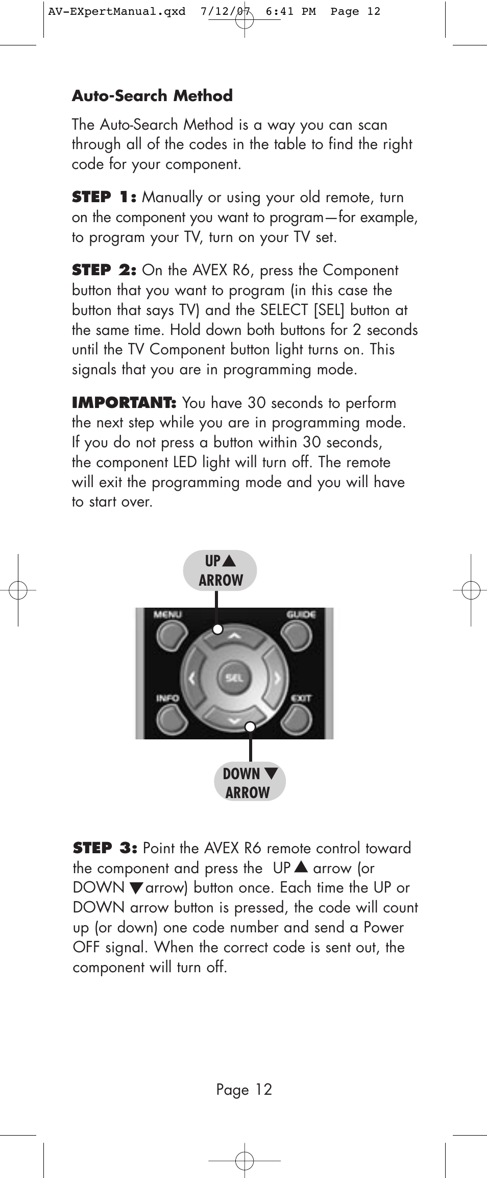 Universal Remote Control (URS) AVEX R6 User Manual | Page 12 / 44