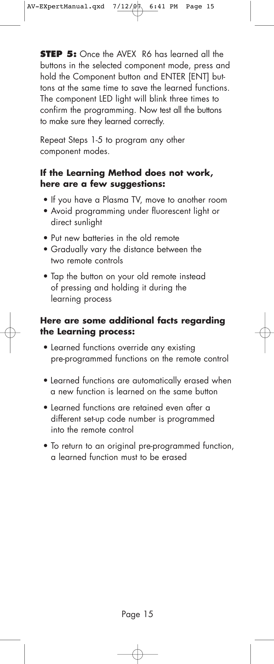 Universal Remote Control (URS) AVEX R6 User Manual | Page 15 / 44