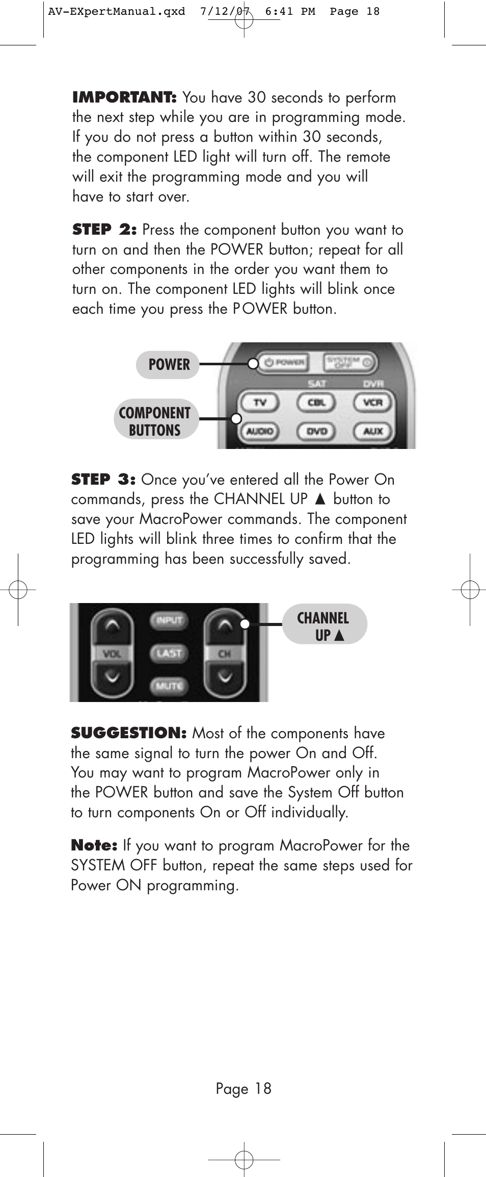 Universal Remote Control (URS) AVEX R6 User Manual | Page 18 / 44