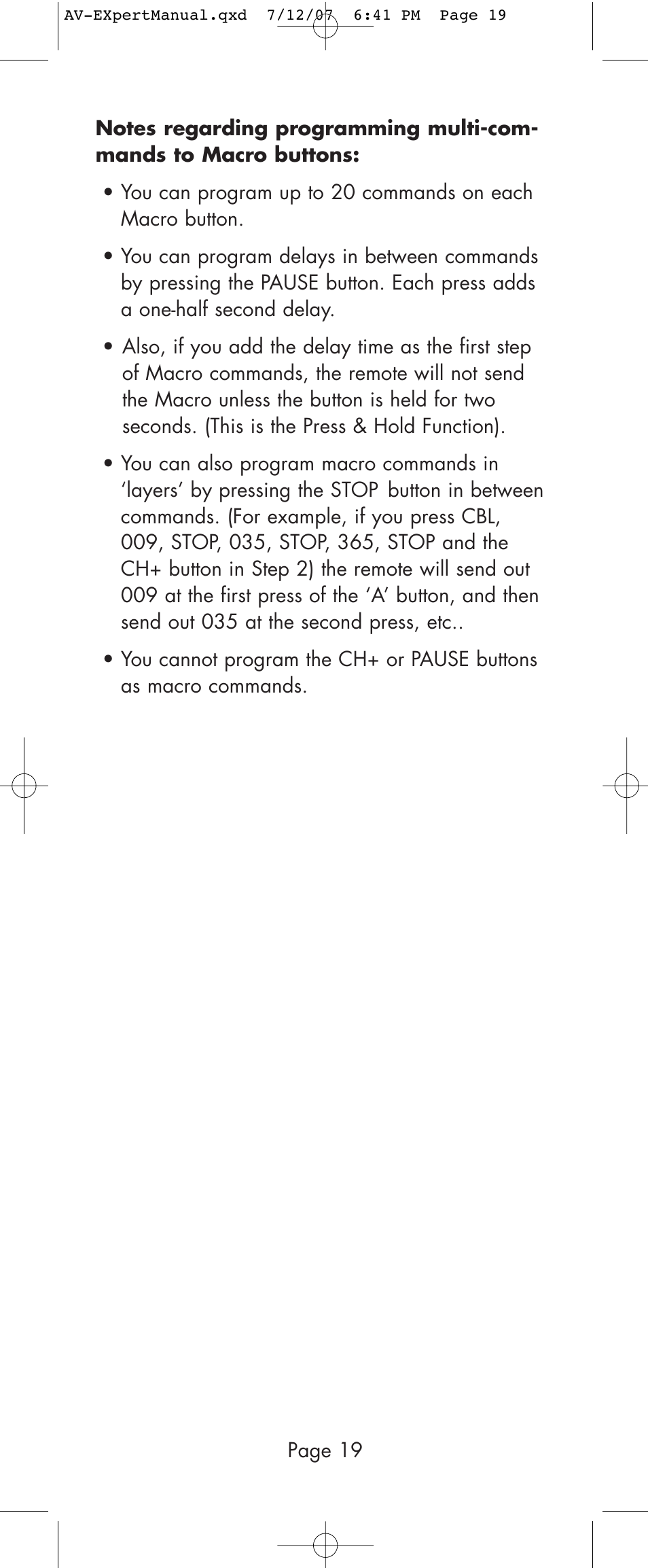 Universal Remote Control (URS) AVEX R6 User Manual | Page 19 / 44