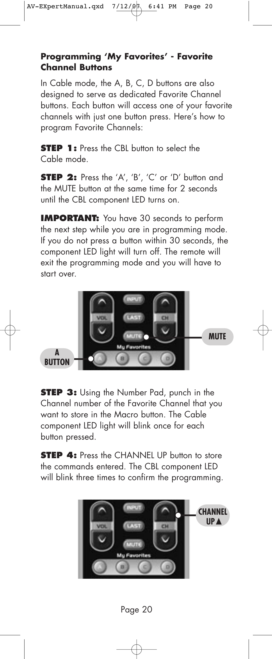 Universal Remote Control (URS) AVEX R6 User Manual | Page 20 / 44