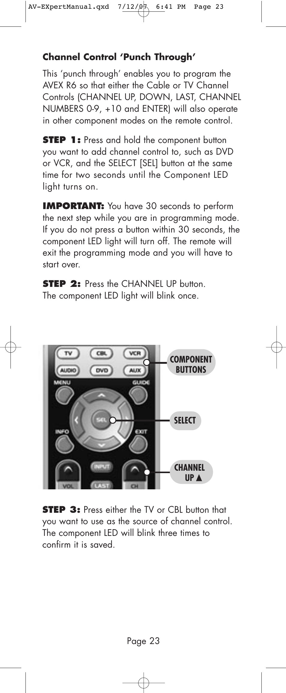 Universal Remote Control (URS) AVEX R6 User Manual | Page 23 / 44