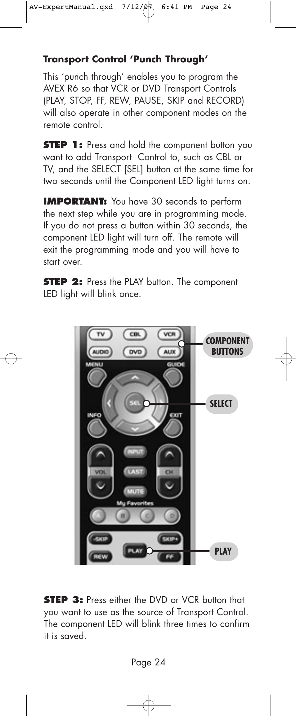 Universal Remote Control (URS) AVEX R6 User Manual | Page 24 / 44