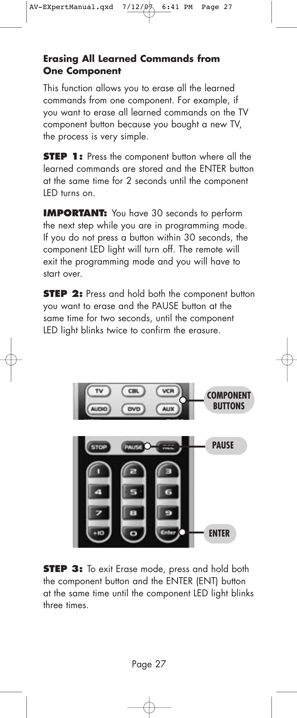 Universal Remote Control (URS) AVEX R6 User Manual | Page 27 / 44