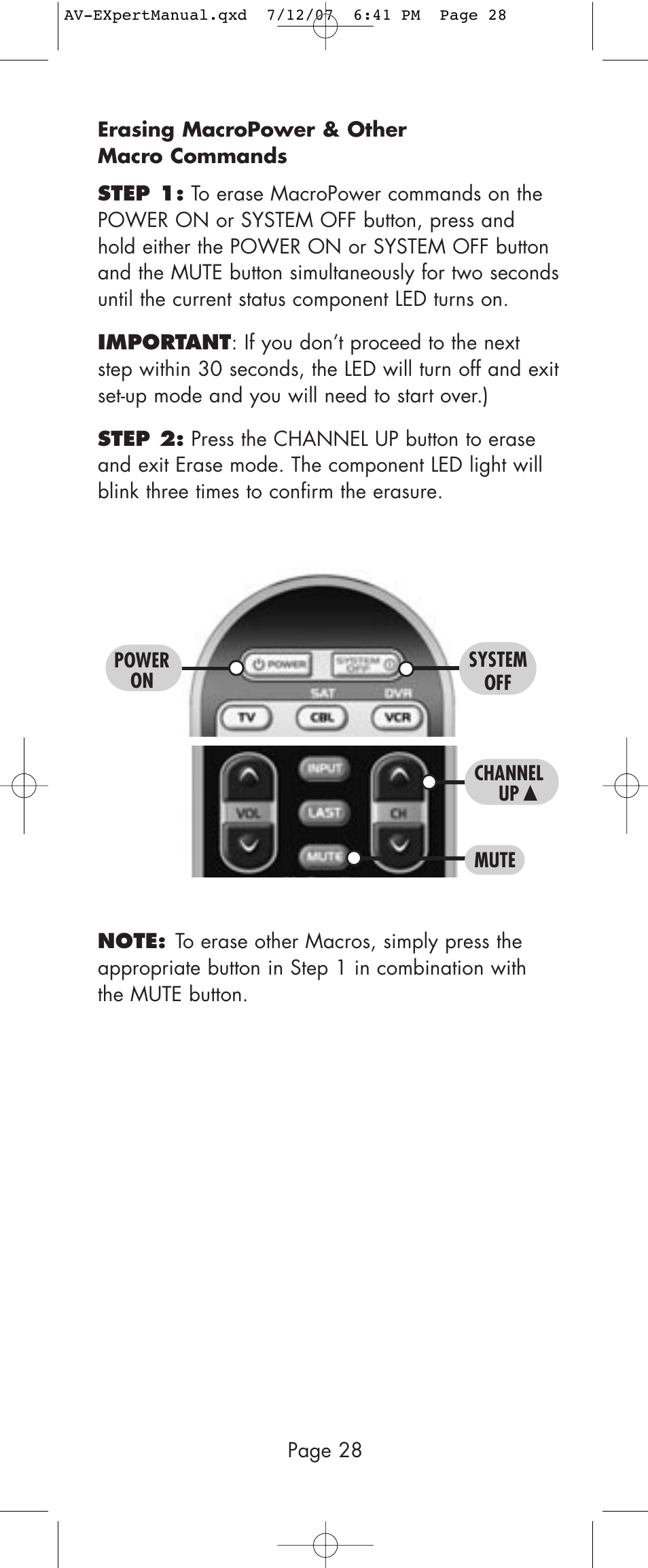 Universal Remote Control (URS) AVEX R6 User Manual | Page 28 / 44