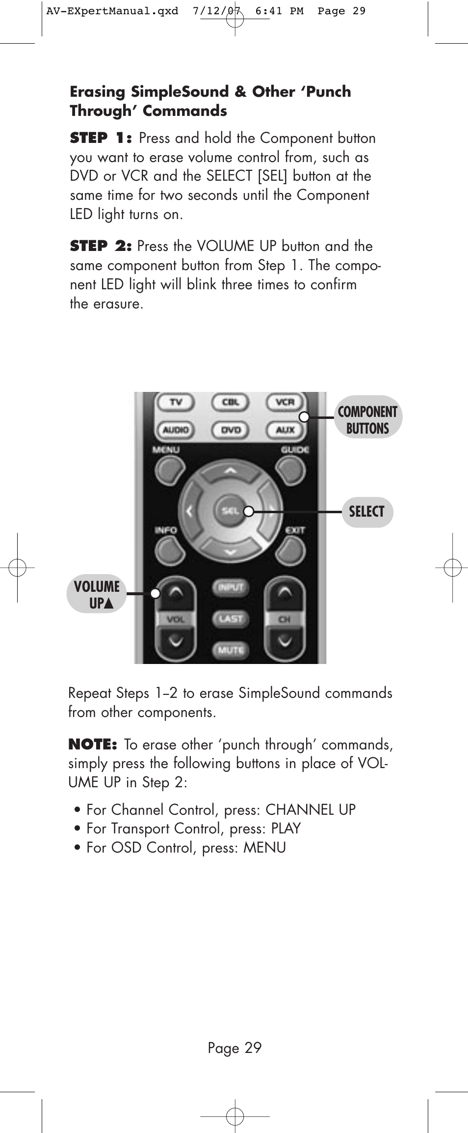 Universal Remote Control (URS) AVEX R6 User Manual | Page 29 / 44