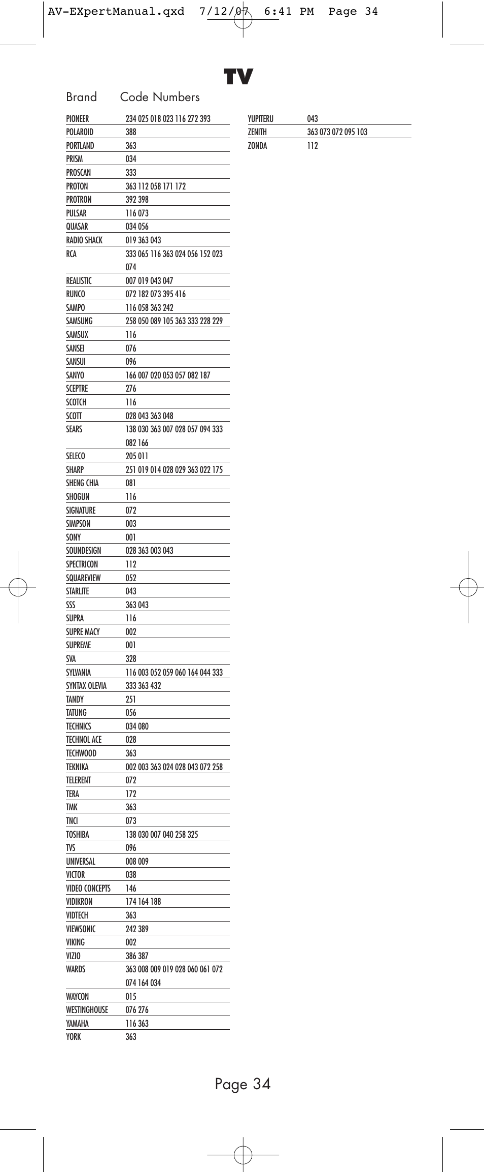 Page 34 | Universal Remote Control (URS) AVEX R6 User Manual | Page 34 / 44