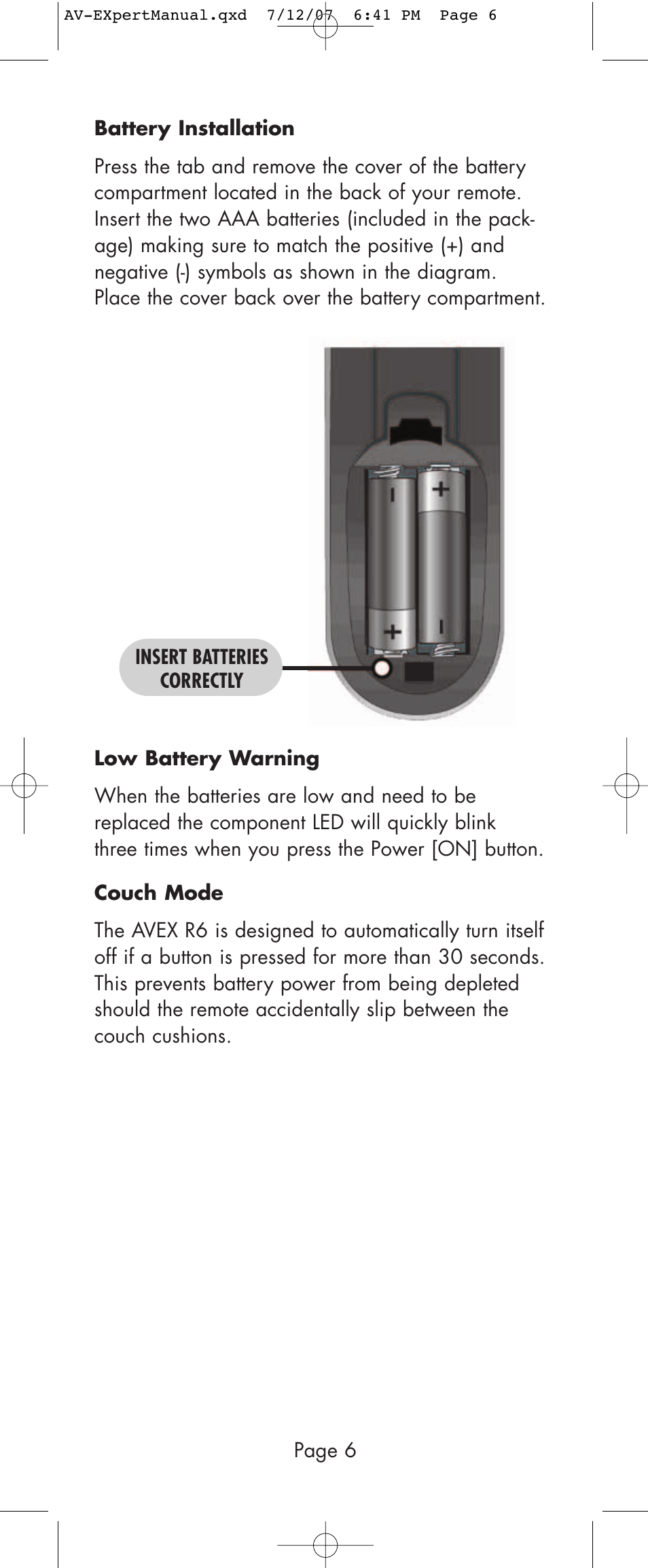 Universal Remote Control (URS) AVEX R6 User Manual | Page 6 / 44