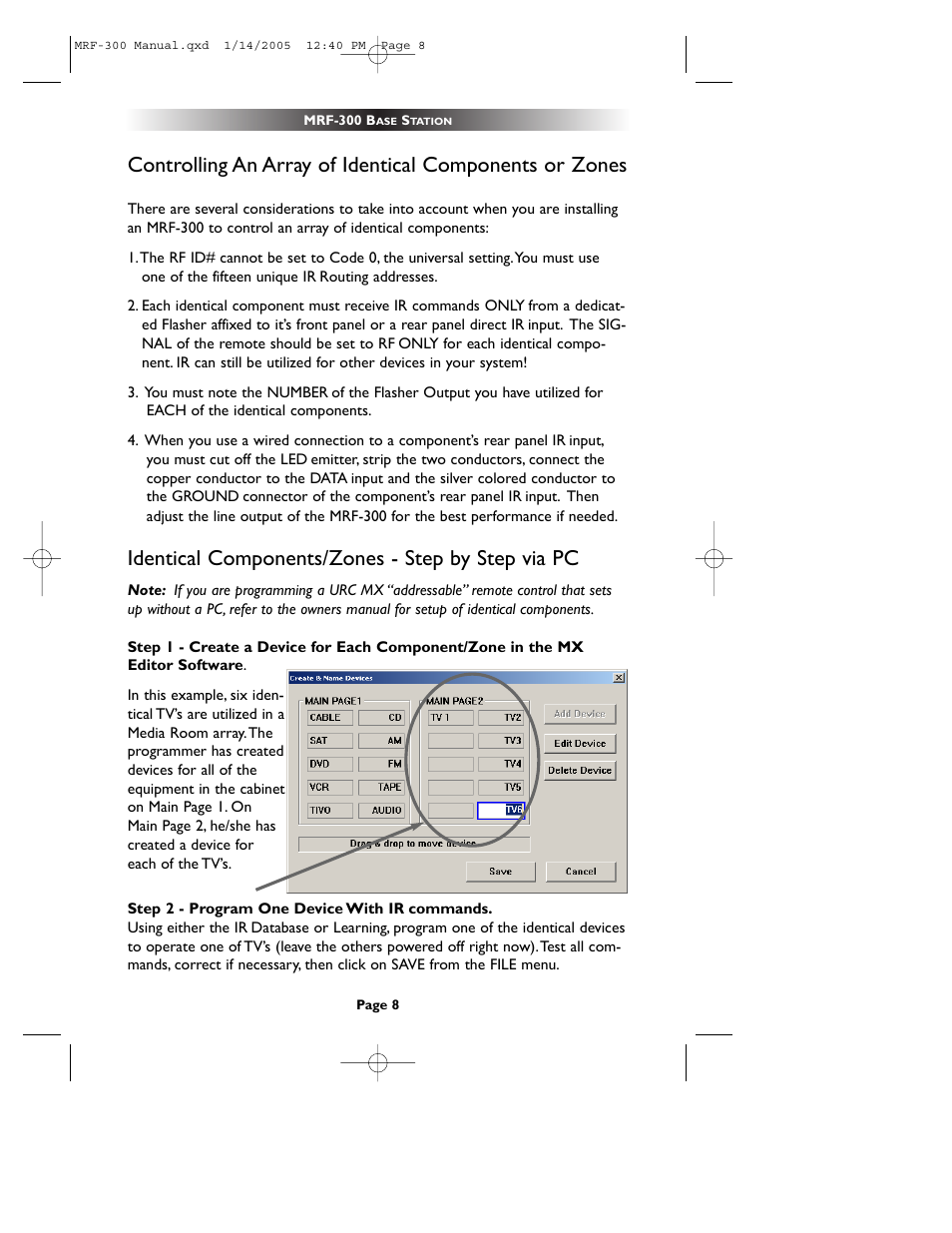 Controlling an array of iden, Identical components/zones, Identical components/zones - step by step | Identical components/zones - step by step via pc | Universal Remote Control (URS) RFX150 User Manual | Page 11 / 16