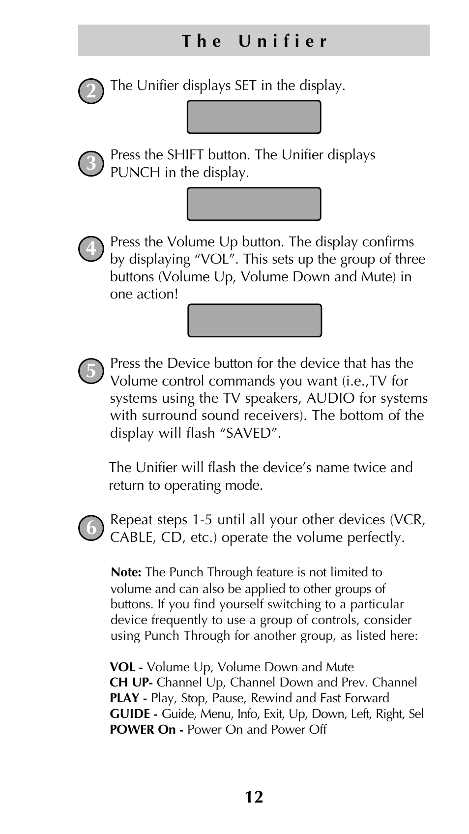 Set punch vol | Universal Remote Control (URS) Unifier URC-100 User Manual | Page 14 / 52