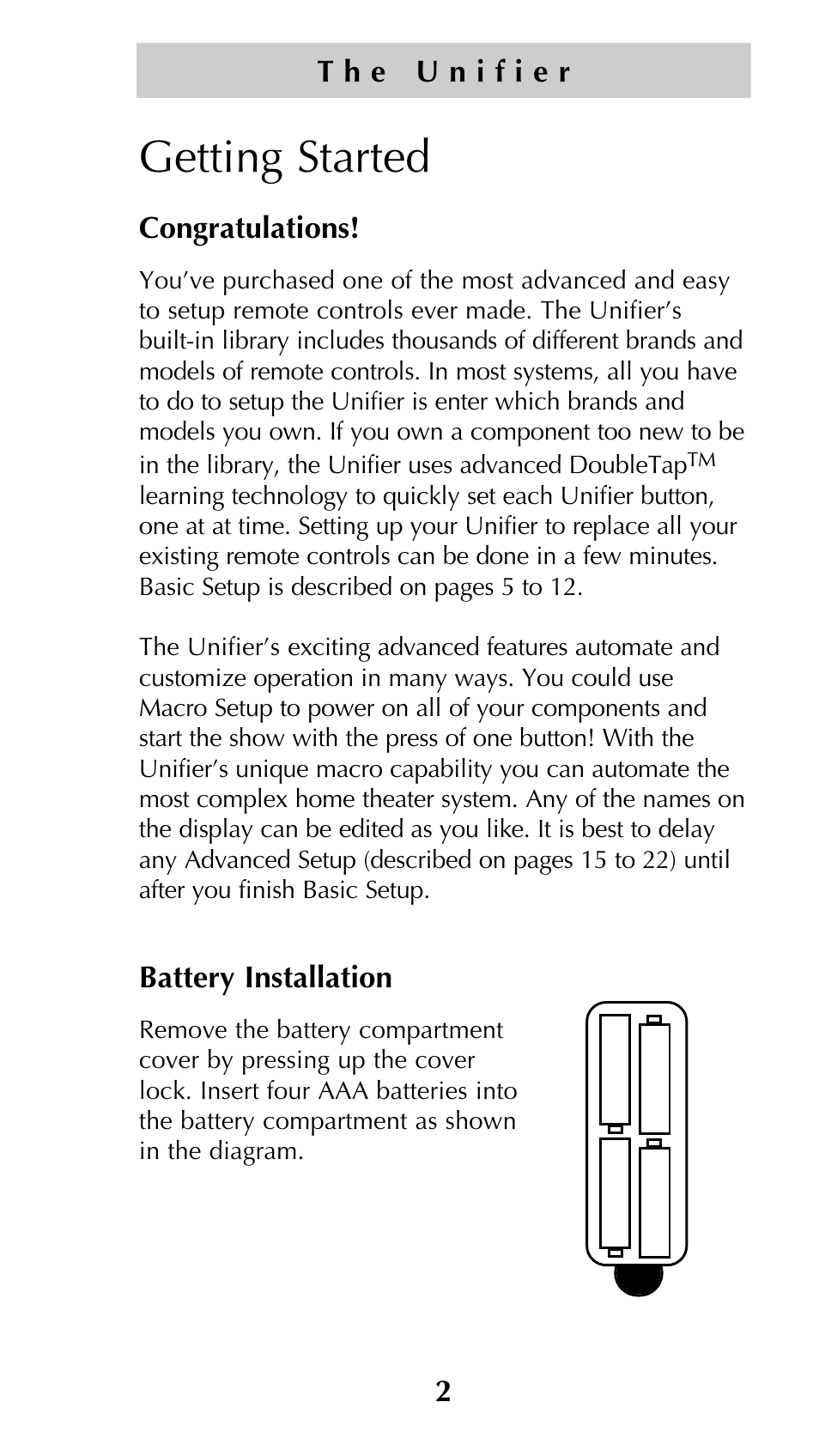 Getting started | Universal Remote Control (URS) Unifier URC-100 User Manual | Page 4 / 52
