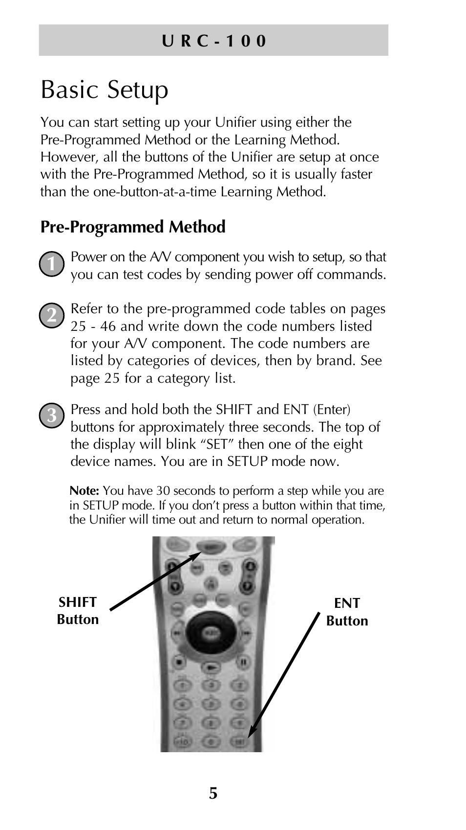 Basic setup | Universal Remote Control (URS) Unifier URC-100 User Manual | Page 7 / 52