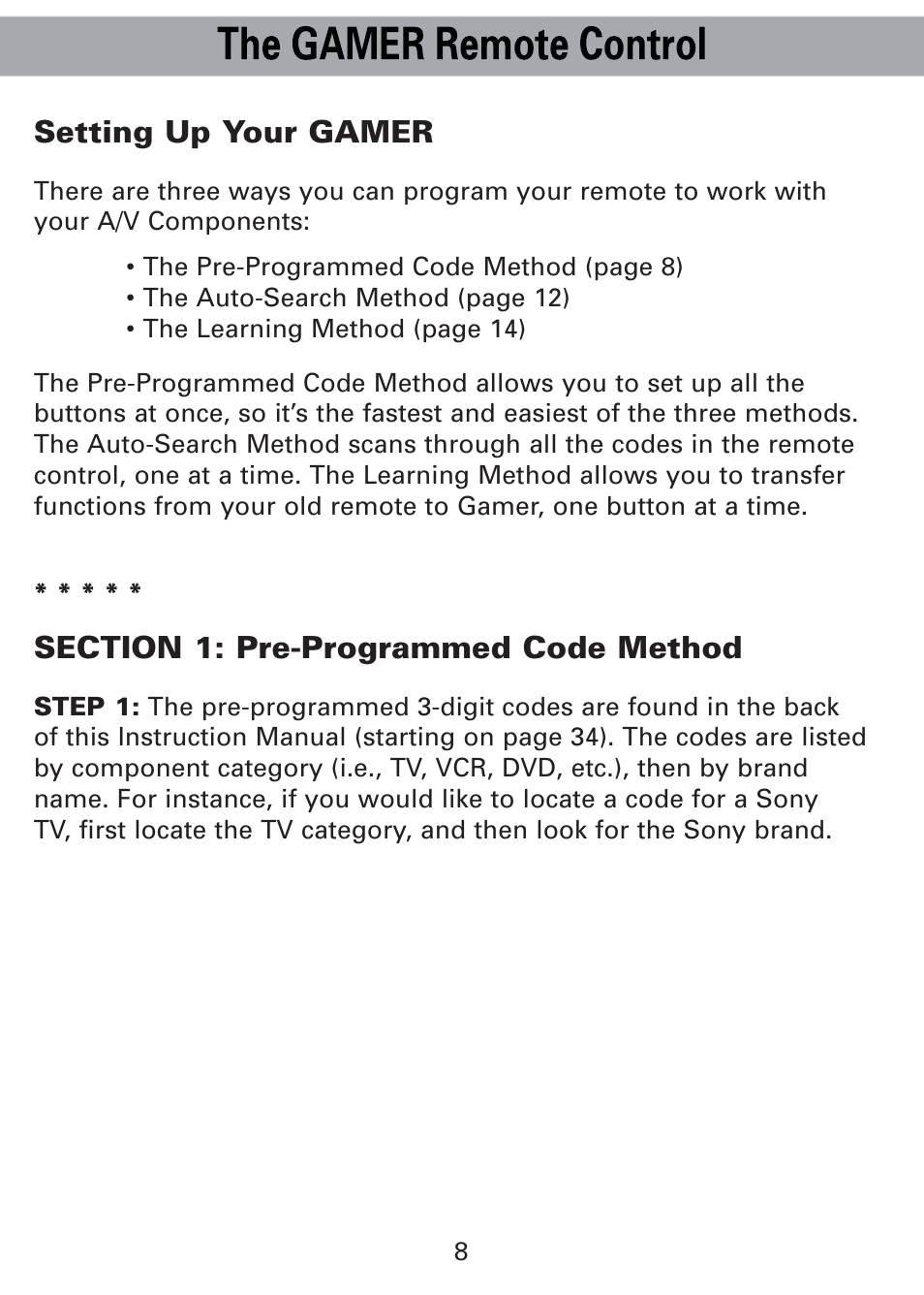 Setting up your gamer | Universal Remote Control (URS) Universl Remote User Manual | Page 10 / 112