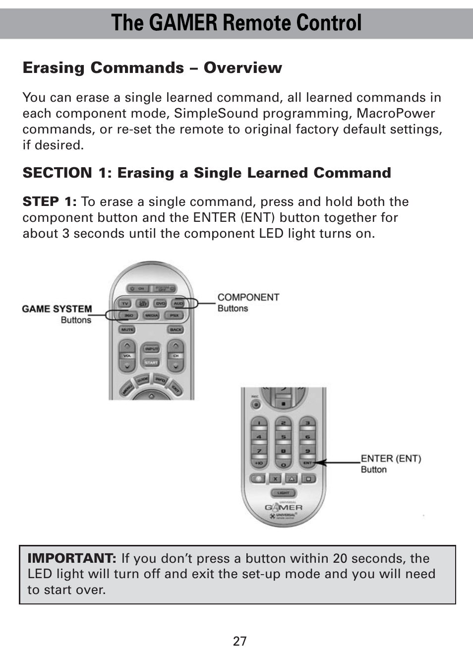Erasing commands – overview | Universal Remote Control (URS) Universl Remote User Manual | Page 29 / 112