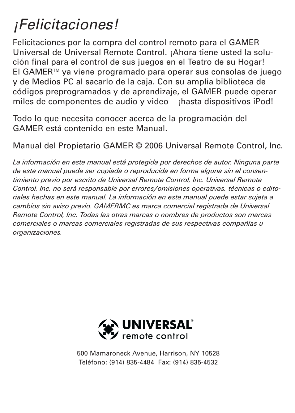 Felicitaciones | Universal Remote Control (URS) Universl Remote User Manual | Page 77 / 112