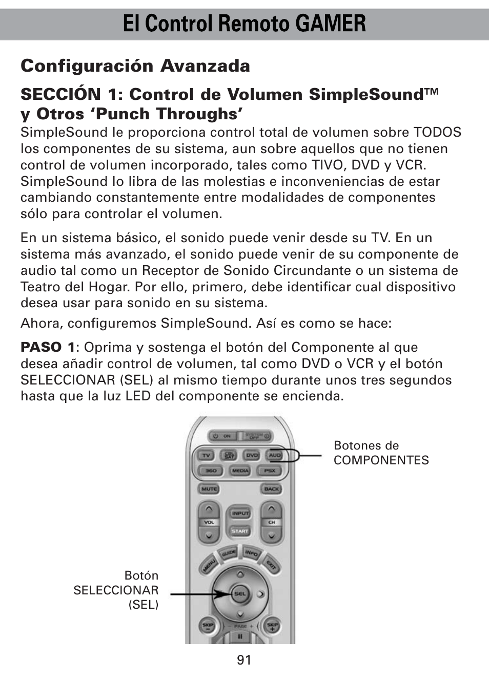 Configuración avanzada | Universal Remote Control (URS) Universl Remote User Manual | Page 95 / 112