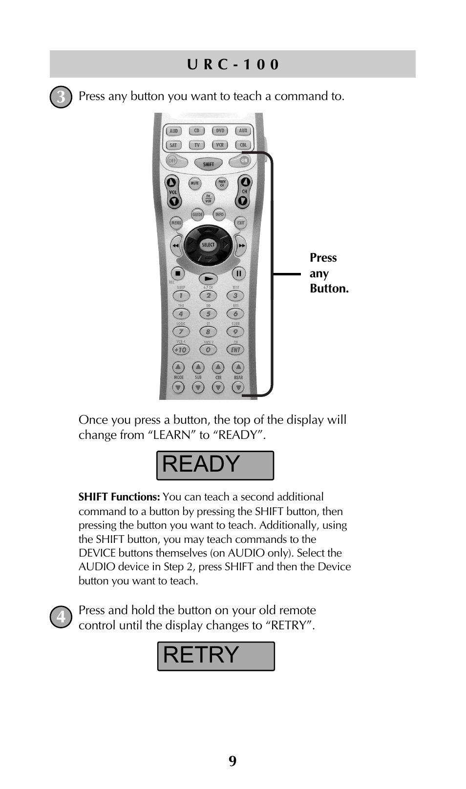 Ready retry | Universal Remote Control (URS) UNIFIERTM URC-100 User Manual | Page 11 / 56