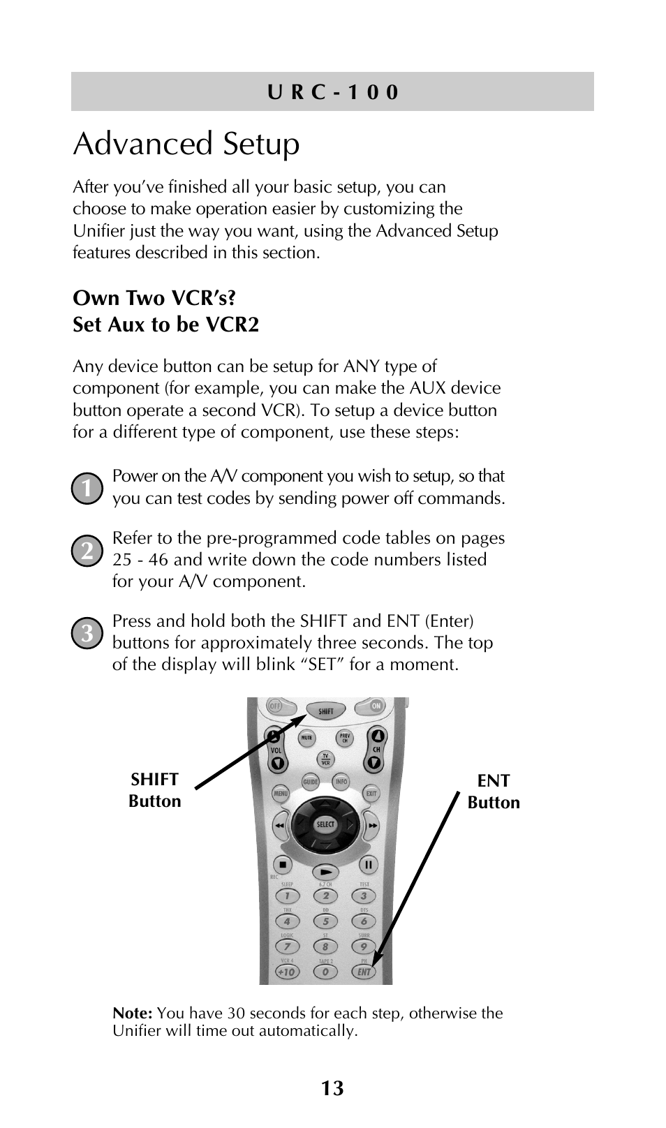 Advanced setup | Universal Remote Control (URS) UNIFIERTM URC-100 User Manual | Page 15 / 56