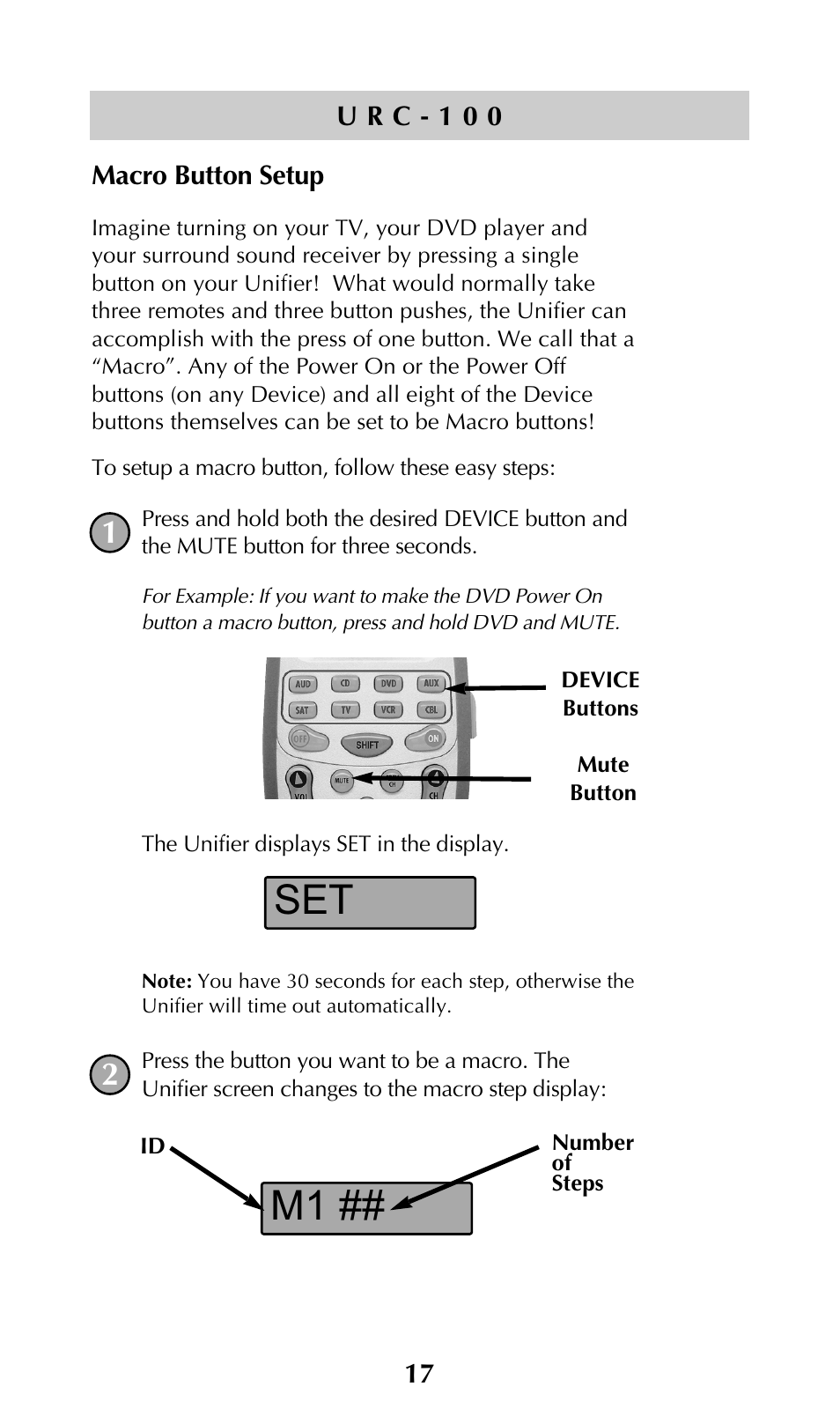 Set m1 | Universal Remote Control (URS) UNIFIERTM URC-100 User Manual | Page 19 / 56