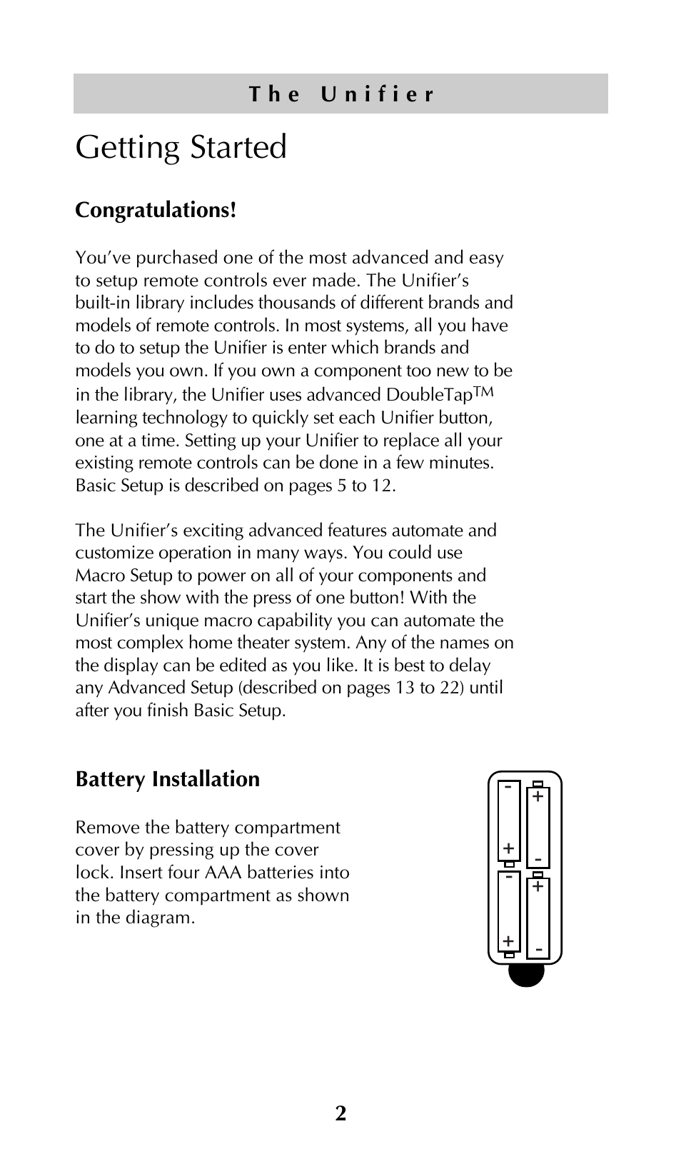 Getting started | Universal Remote Control (URS) UNIFIERTM URC-100 User Manual | Page 4 / 56