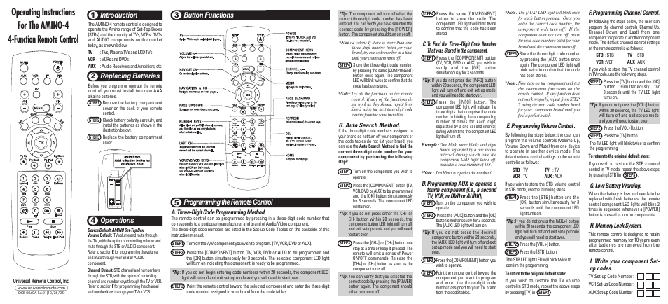 Universal Remote Control (URS) AMINO-4 User Manual | 2 pages