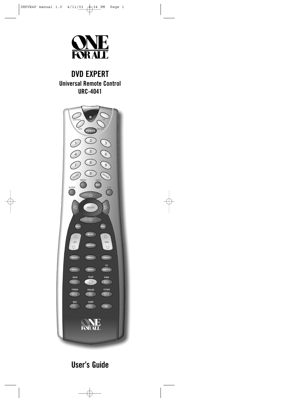 Universal Remote Control (URS) URC-4041 User Manual | 36 pages