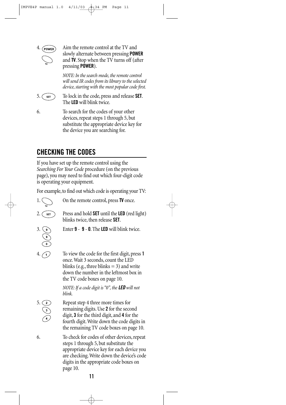 Checking the codes | Universal Remote Control (URS) URC-4041 User Manual | Page 11 / 36