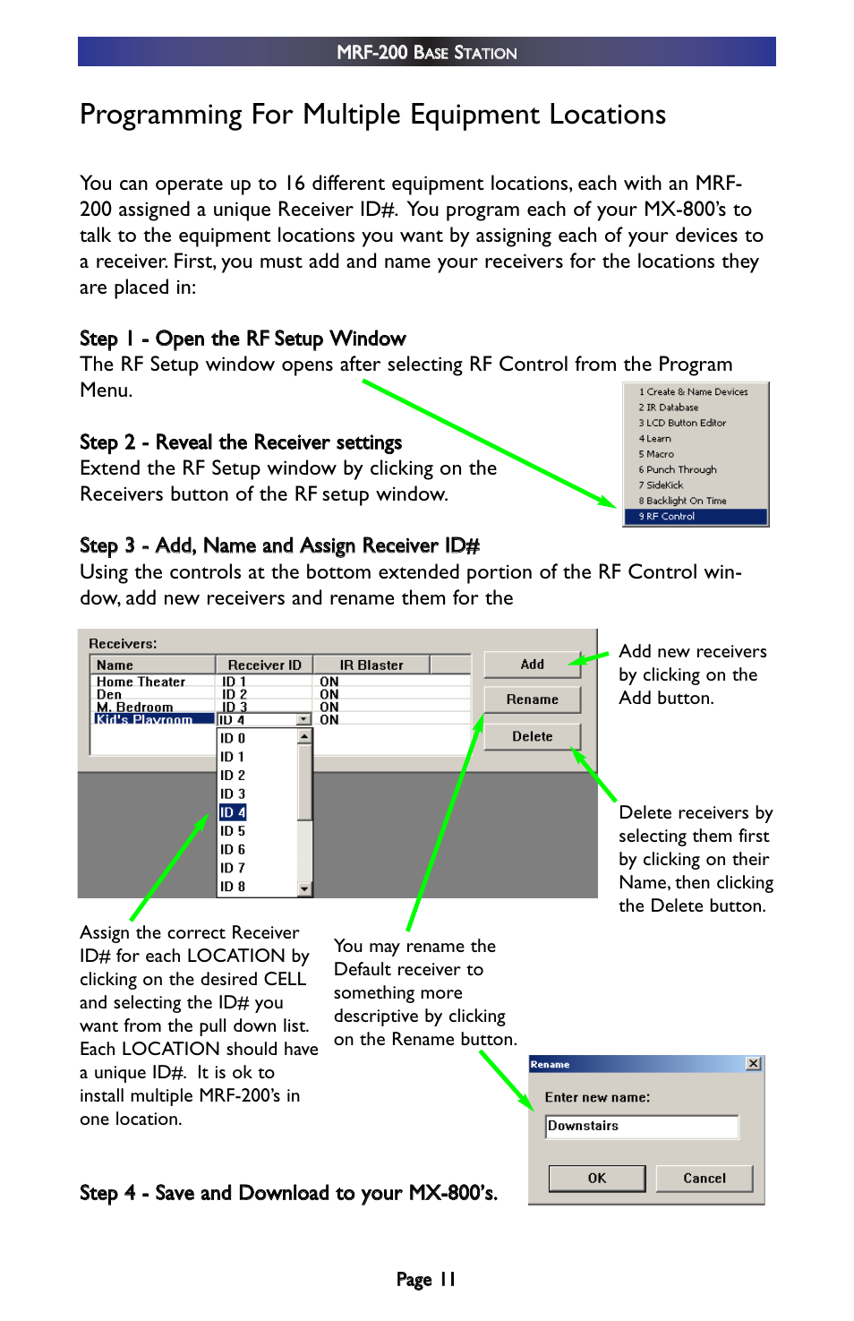 Programming for multiple equipment locations | Universal Remote Control (URS) MRF-200 User Manual | Page 14 / 16