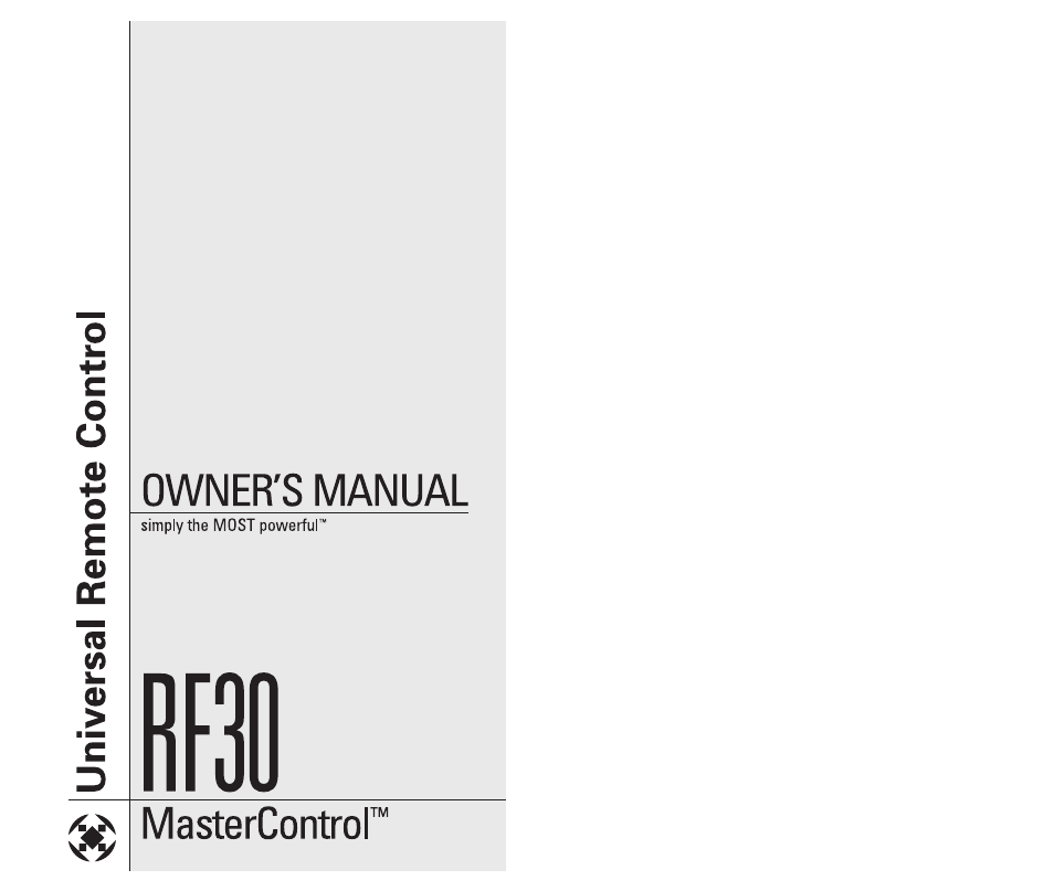 Universal Remote Control (URS) RF30 User Manual | 35 pages