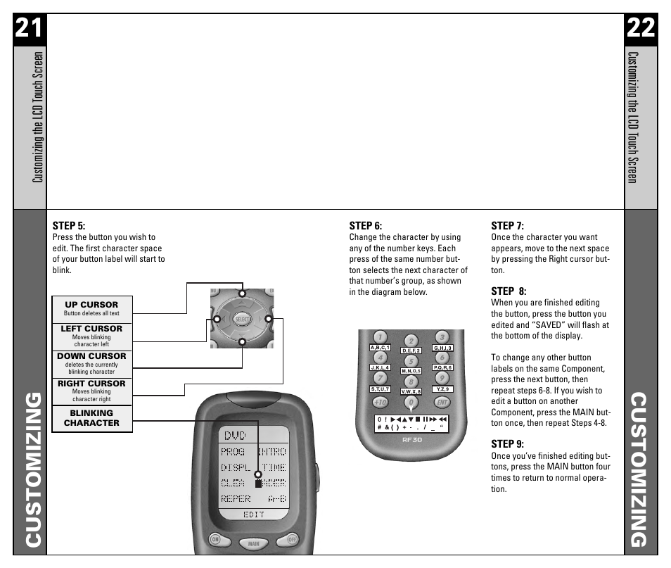 Customizing | Universal Remote Control (URS) RF30 User Manual | Page 12 / 35