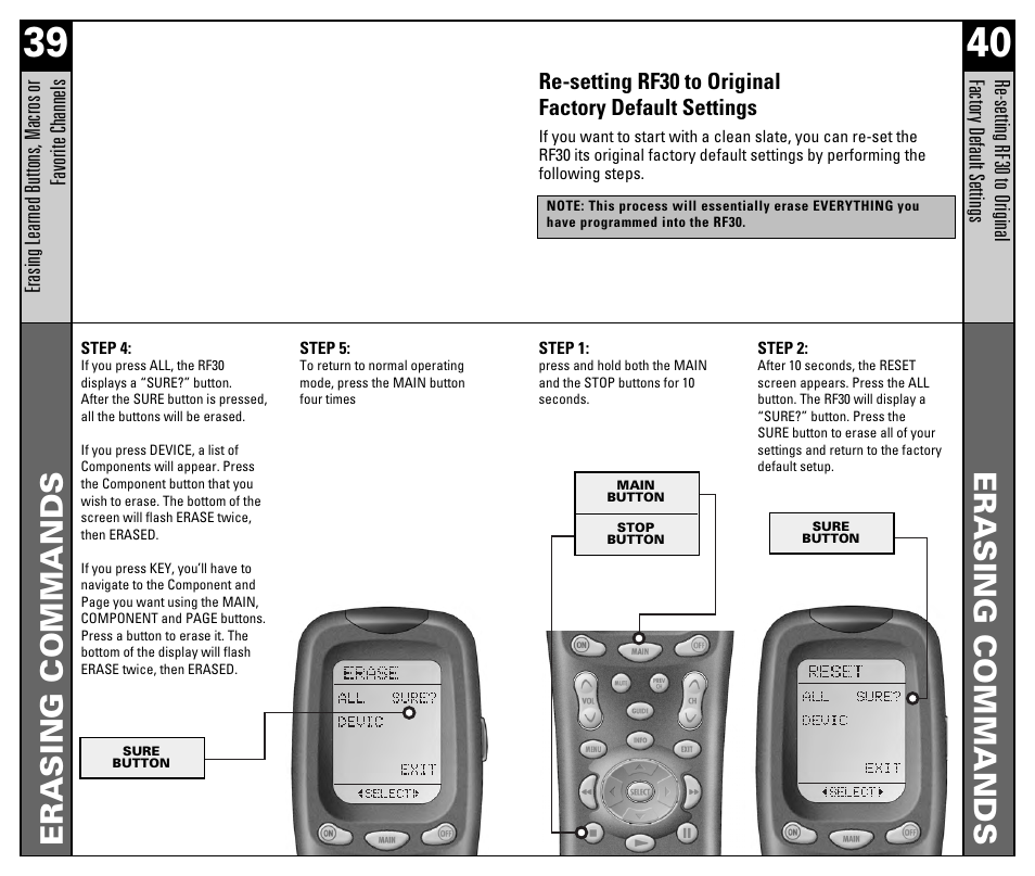 Erasing commands | Universal Remote Control (URS) RF30 User Manual | Page 21 / 35