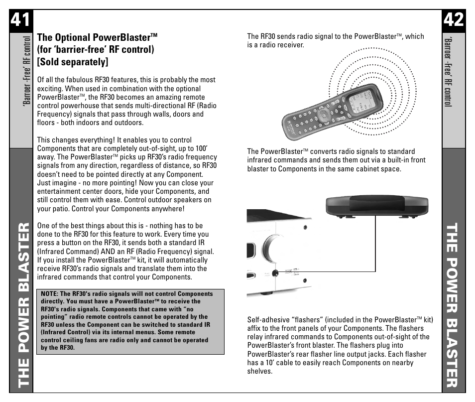The power blaster, The optional powerblaster, For ‘barrier-free’ rf control) [sold separately | Universal Remote Control (URS) RF30 User Manual | Page 22 / 35