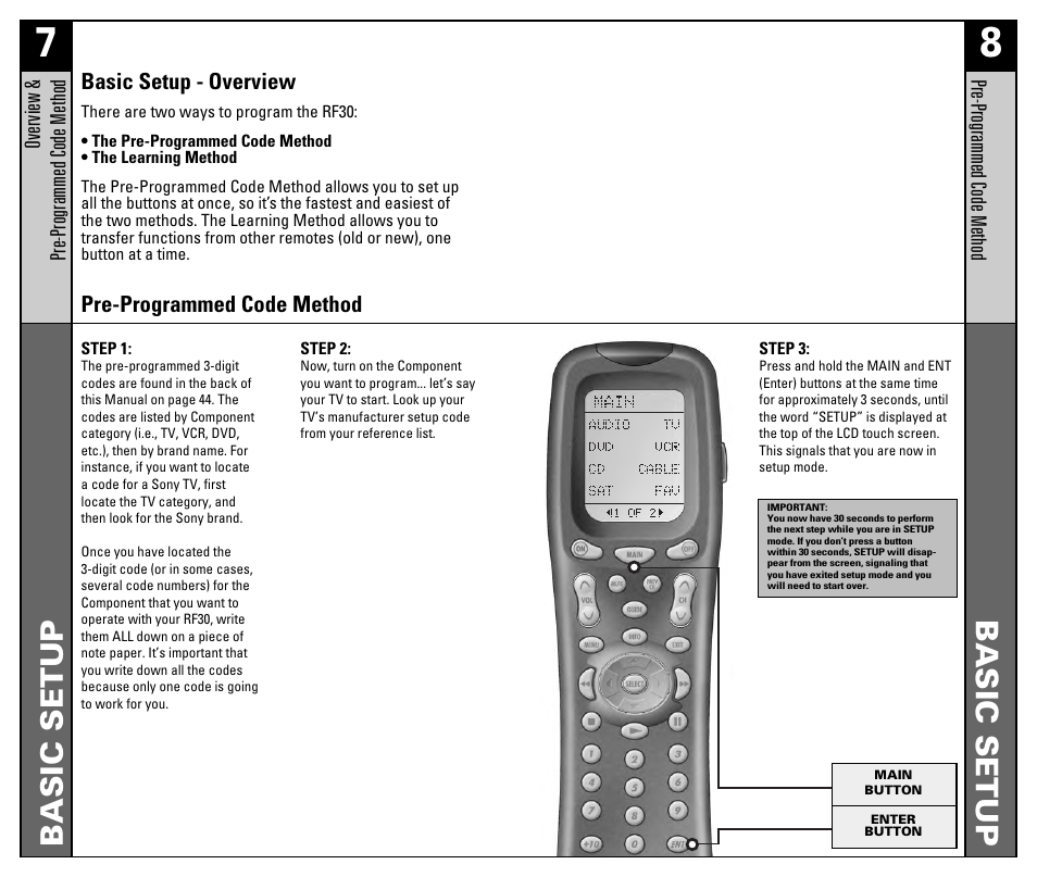 Basic setup | Universal Remote Control (URS) RF30 User Manual | Page 5 / 35