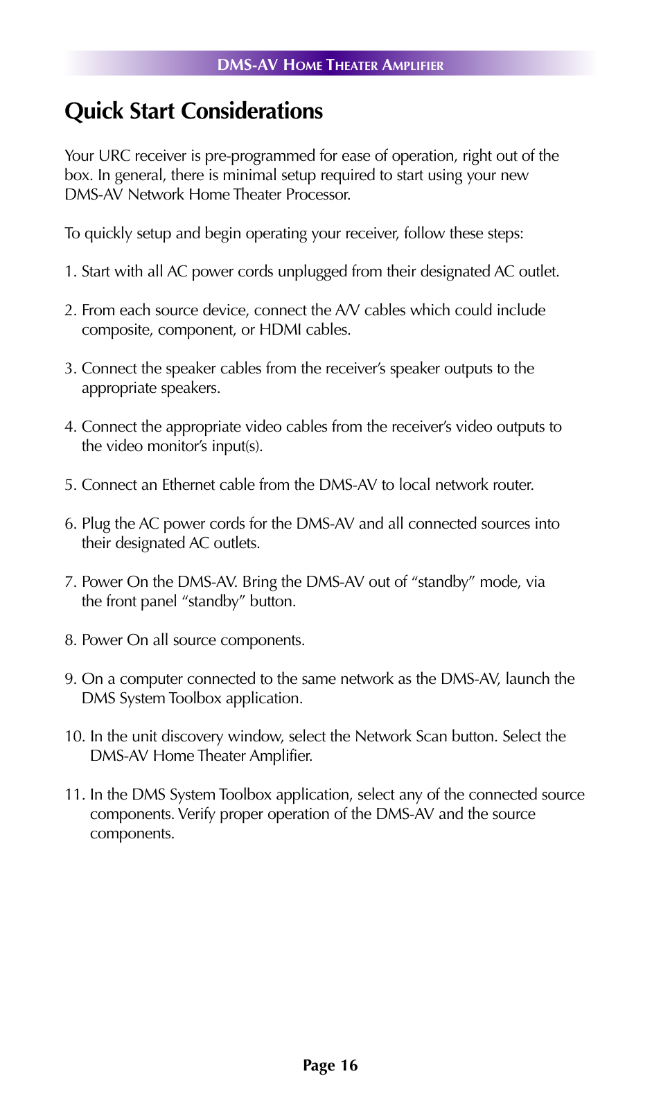 Quick start considerations | Universal Remote Control (URS) DMS-AV TSP2000 User Manual | Page 15 / 50