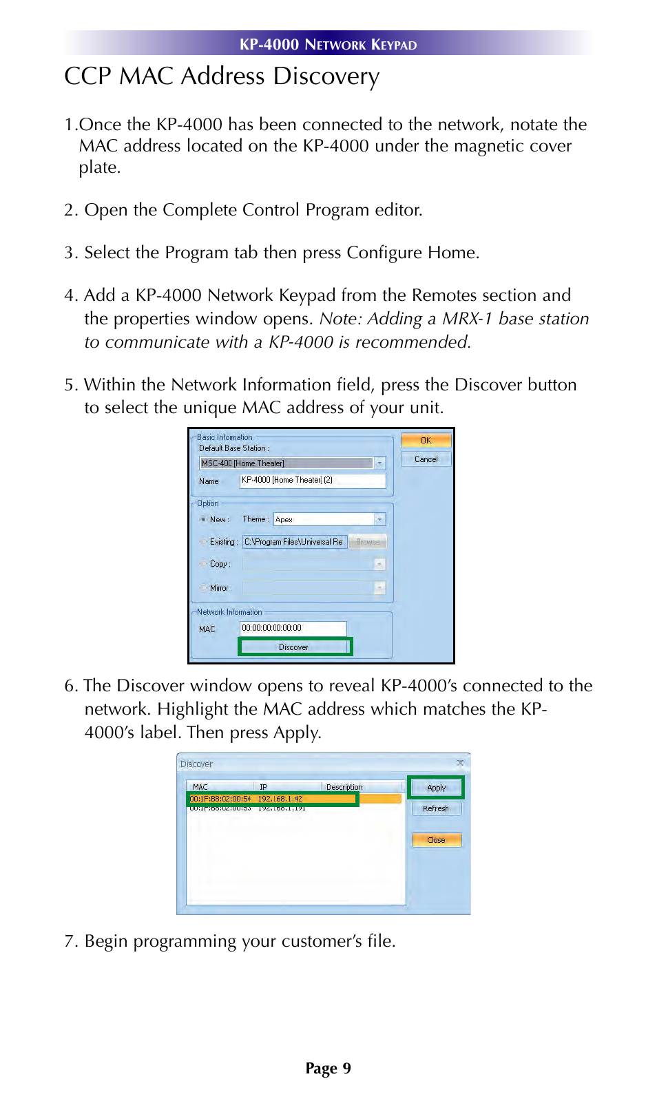 Ccp mac address discovery | Universal Remote Control (URS) KP-4000 User Manual | Page 12 / 20