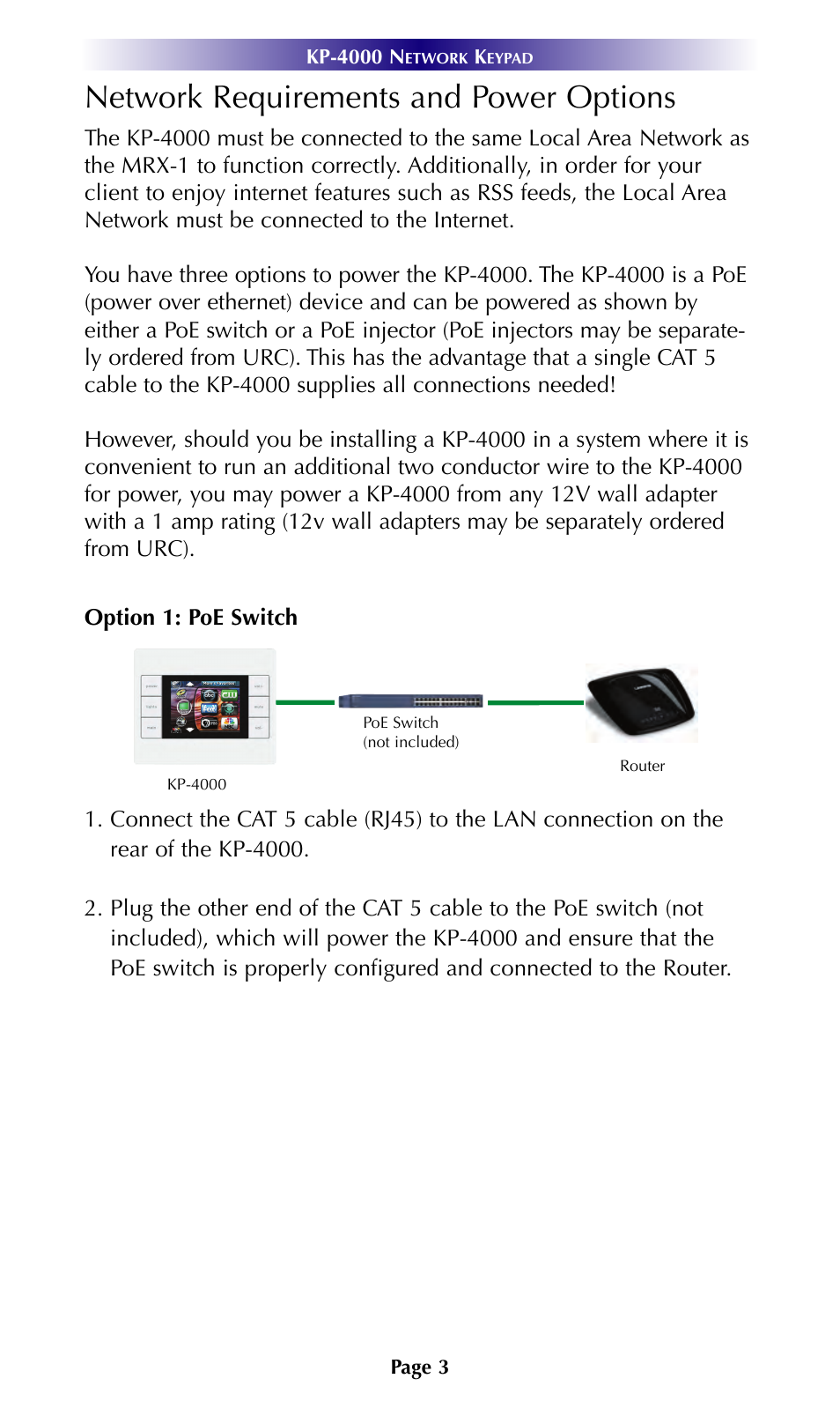 Network requirements and power options | Universal Remote Control (URS) KP-4000 User Manual | Page 6 / 20