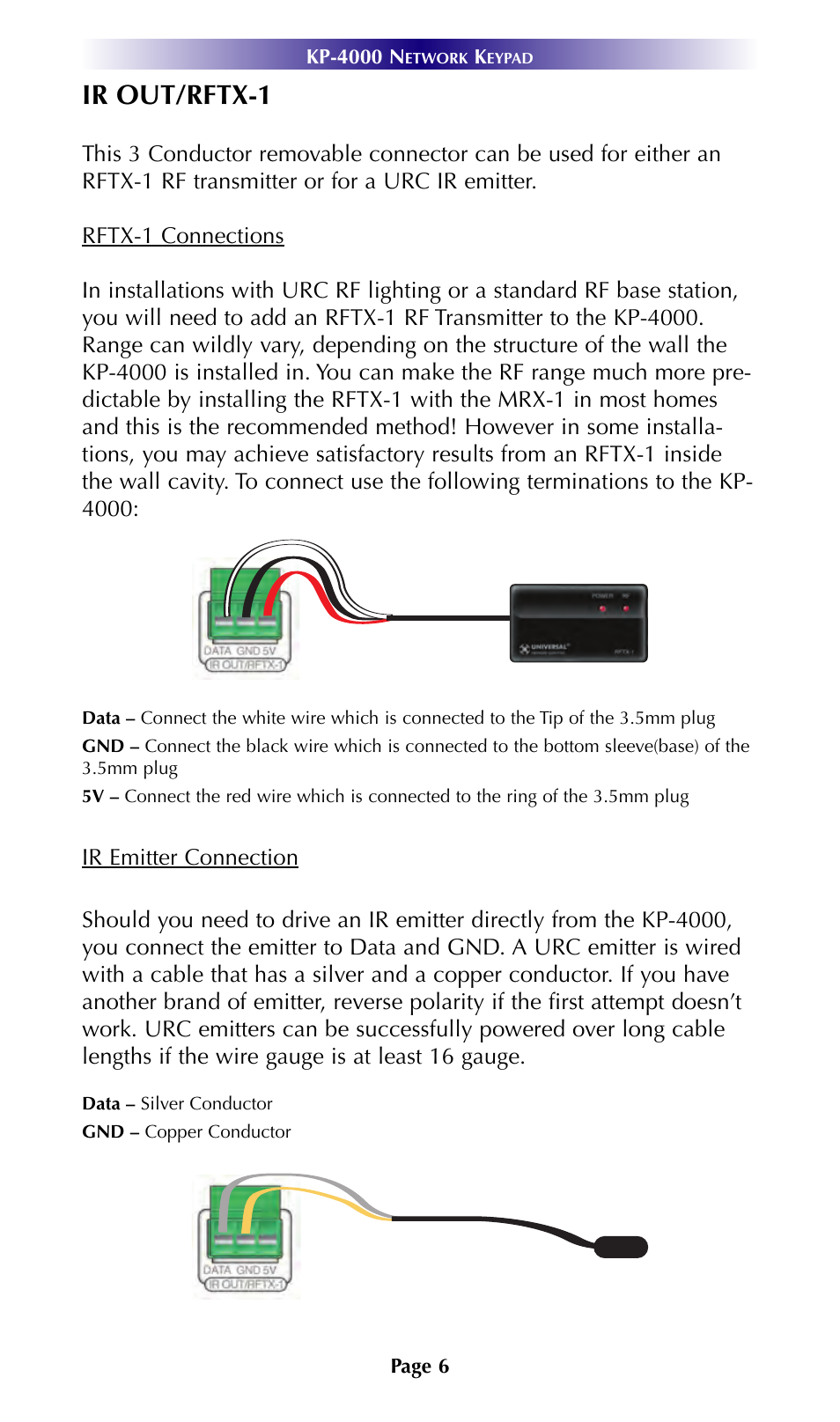 Ir out/rftx-1 | Universal Remote Control (URS) KP-4000 User Manual | Page 9 / 20