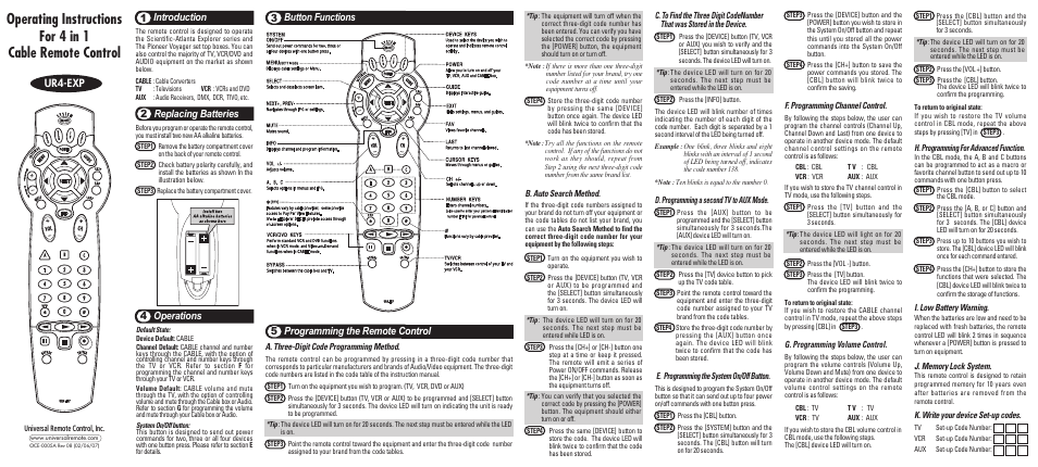 Universal Remote Control (URS) UR4-EXP User Manual | 2 pages