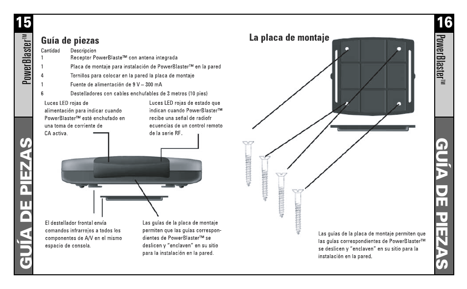 Guía de piezas 15, Guía de piezas 16 | Universal Remote Control (URS) POWERBLASTER MRF100B User Manual | Page 10 / 13