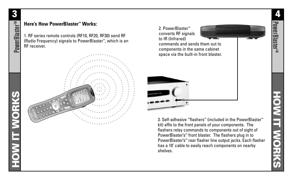 How it works 3, How it works 4, Powerblaster | Universal Remote Control (URS) POWERBLASTER MRF100B User Manual | Page 3 / 13