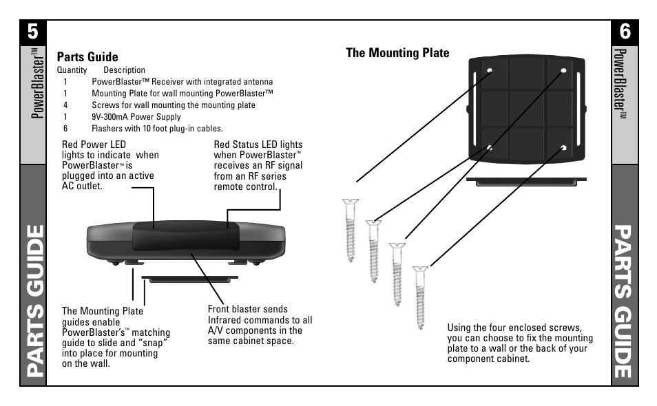 Pa r ts guide 5, Pa r ts guide 6, Powerblaster | Universal Remote Control (URS) POWERBLASTER MRF100B User Manual | Page 4 / 13