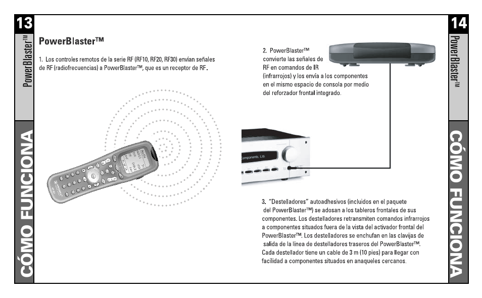 Cómo funciona 13, Cómo funciona 14 | Universal Remote Control (URS) POWERBLASTER MRF100B User Manual | Page 9 / 13