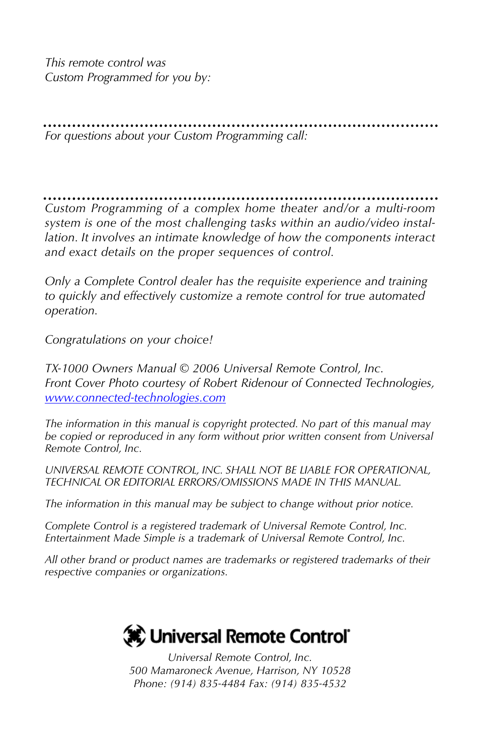 Universal Remote Control (URS) TX-1000 User Manual | Page 2 / 16