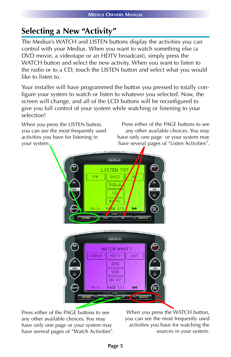 Selecting a new “activity | Universal Remote Control (URS) TX-1000 User Manual | Page 8 / 16