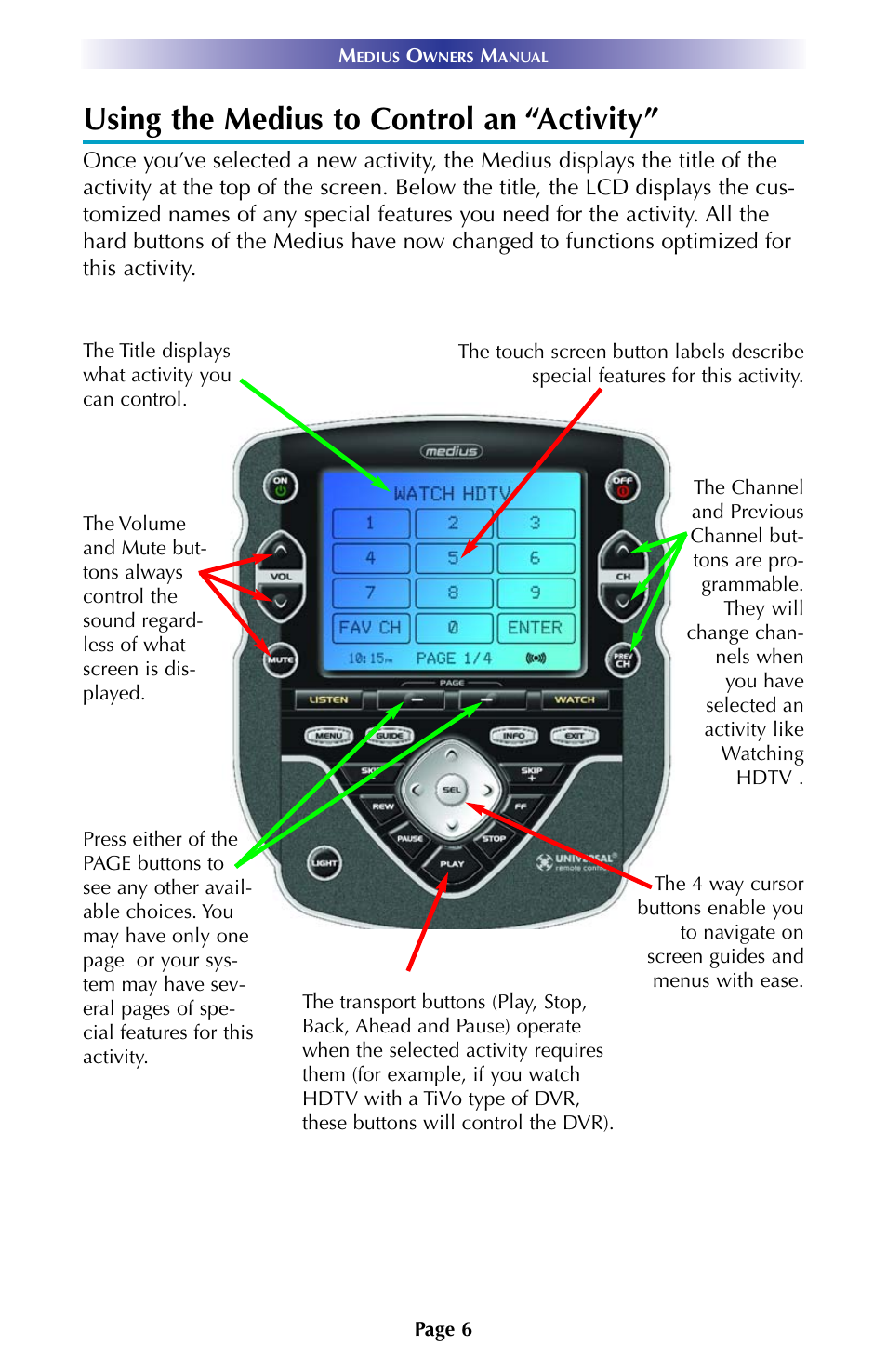 Using the medius to control an “activity | Universal Remote Control (URS) TX-1000 User Manual | Page 9 / 16